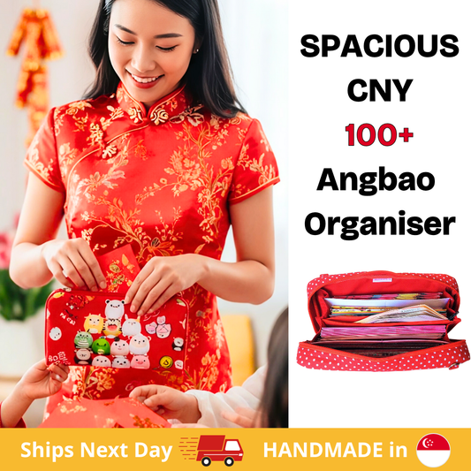 Spacious Red Packet Organizer Holds 100 Angbao & Family Passport Travel Pouch | Handmade CNY Pouch