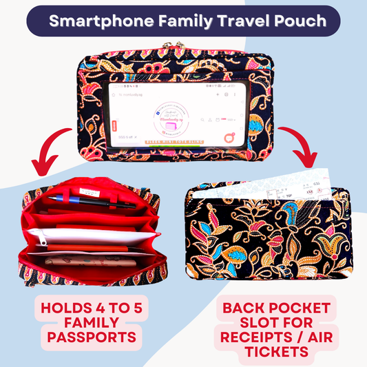 Smartphone Family Travel Pouch | Spacious Organizer 100 Red Packets | Smartphone Organiser 3B01 (Black SIA Batik)