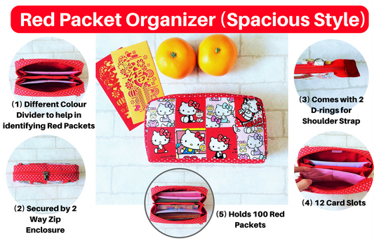 SPACIOUS Hong Bao Organizer | Ang Pao Wallet | Spacious Organizer 100 Red Packets | Spacious Fortune Cat Design 31B01