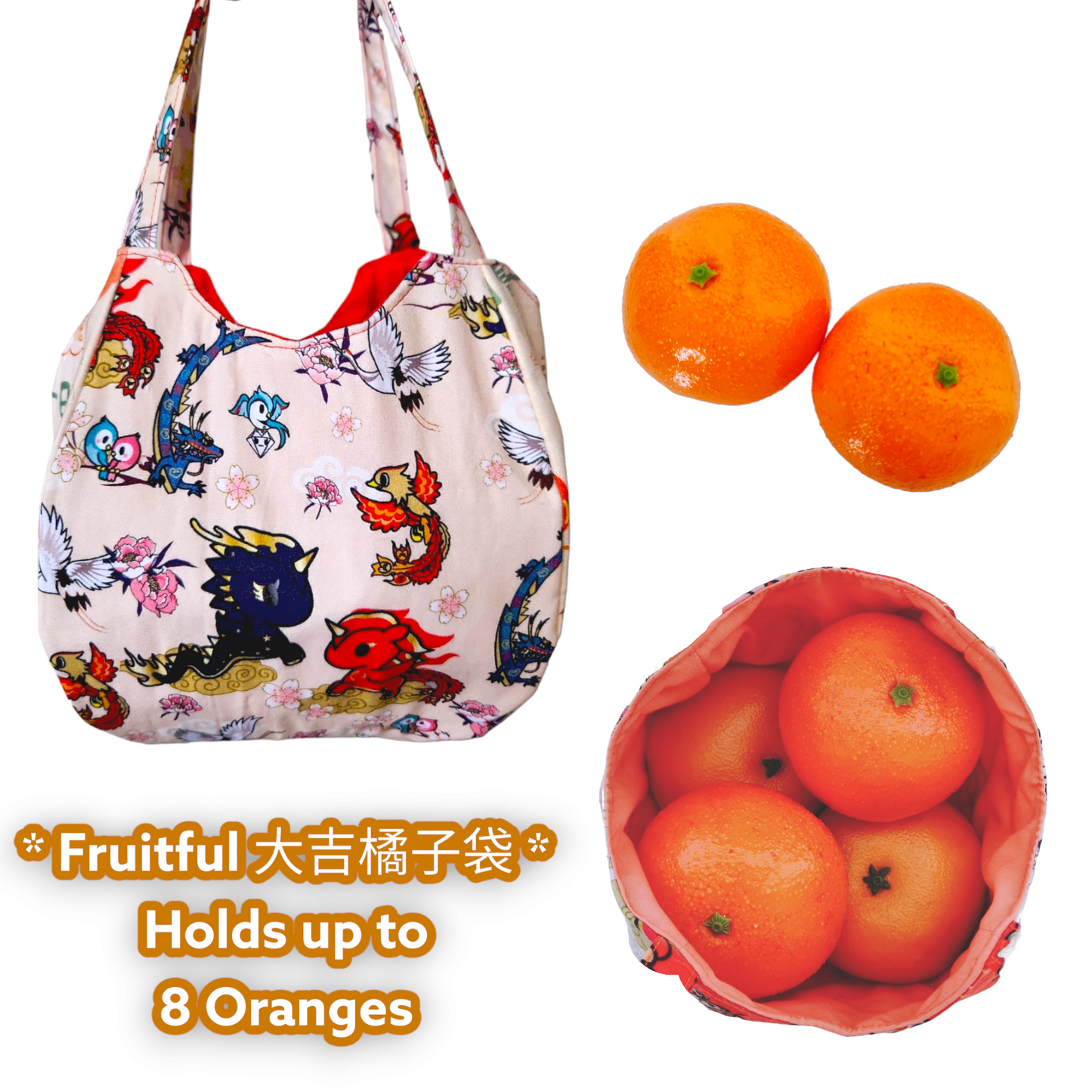 Mandarin Orange Carrier | Orange Bag up to 8 Oranges | Chinese New Year Carrier | Orange Carrier Unicorn Design 31B34