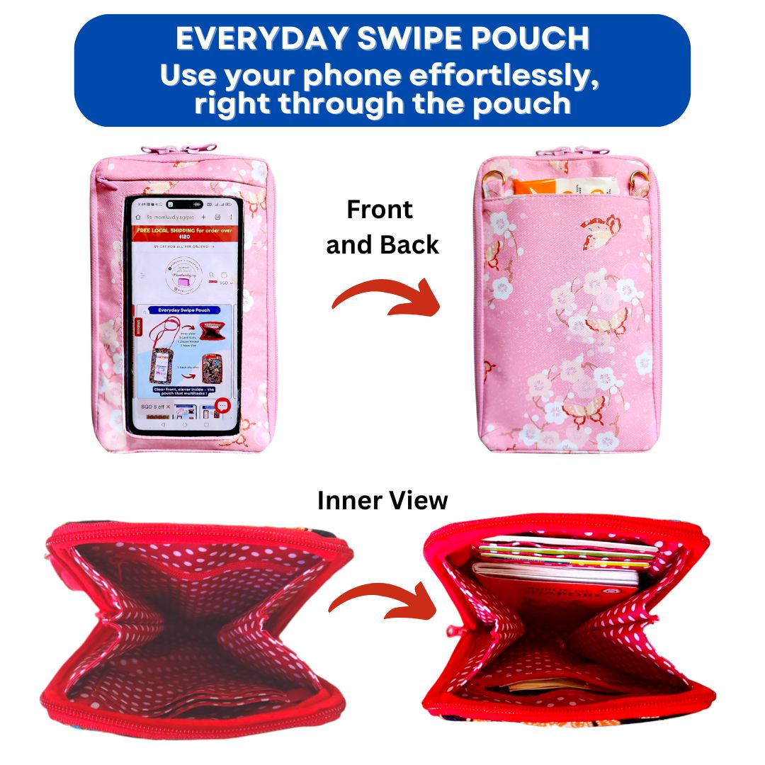 Everyday Swipe Travel Pouch | Smartphone Sling 1B06 (Pink Butterfly)