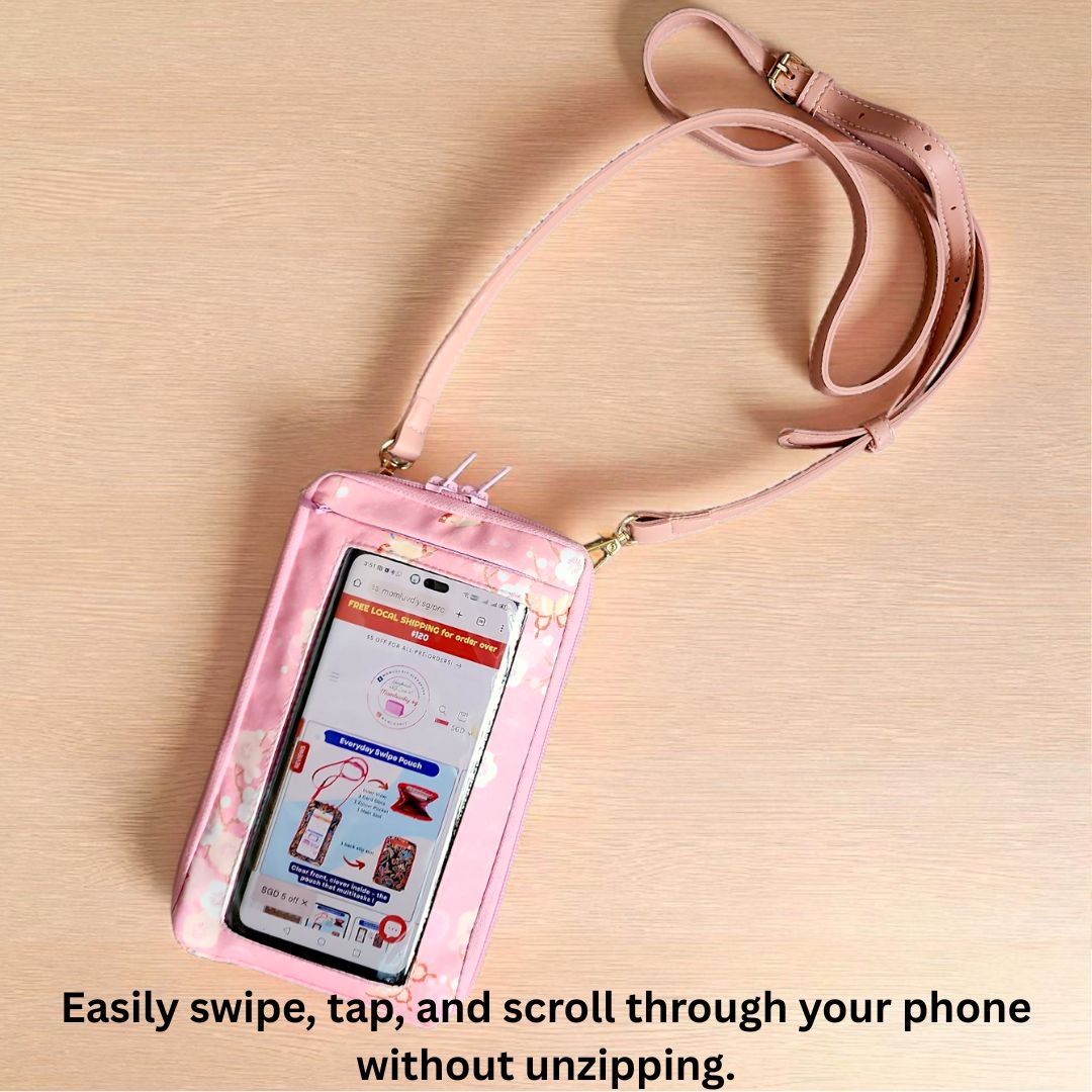 Everyday Swipe Travel Pouch | Smartphone Sling 1B06 (Pink Butterfly)