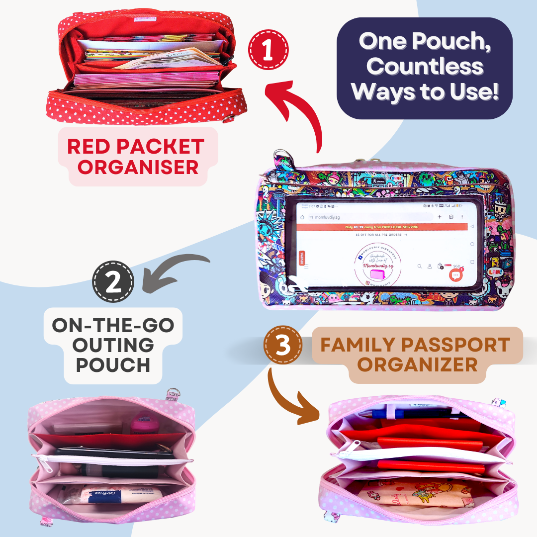 Smartphone Family Travel Pouch | Spacious Organizer 100 Red Packets | Smartphone Organiser 3B12 (TKDK SIA)