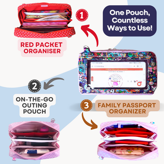 Smartphone Family Travel Pouch | Spacious Organizer 100 Red Packets | Smartphone Organiser 3B12 (TKDK SIA)