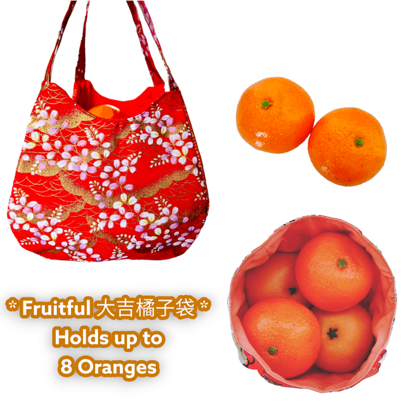 Mandarin Orange Carrier | Orange Bag up to 8 Oranges | Chinese New Year Carrier | Orange Carrier CNY Flower B Design 31B40