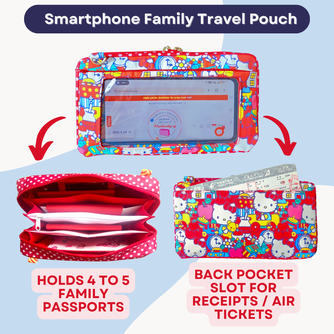 Smartphone Family Travel Pouch | Family Passport Organiser | Smartphone Organiser 3B13 (Red HK)