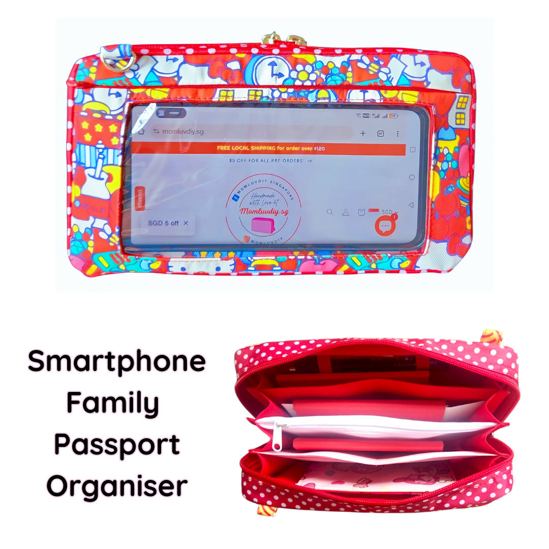 Smartphone Family Travel Pouch | Family Passport Organiser | Smartphone Organiser 3B13 (Red HK)