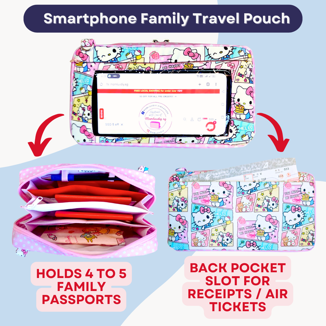 Smartphone Family Travel Pouch | Spacious Organizer 100 Red Packets | Smartphone Organiser 3B08 (Pink HK)