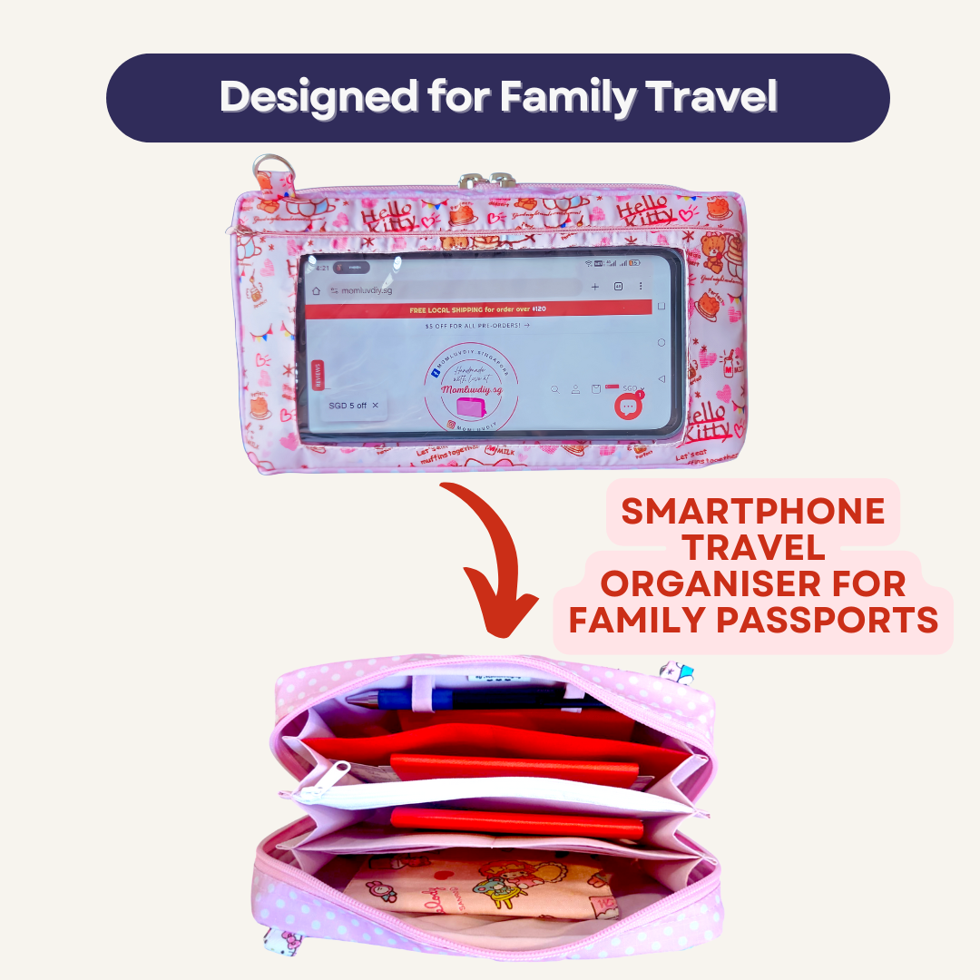 Smartphone Family Travel Pouch | Family Passport Organiser | Smartphone Organiser 3B14 (Pink HK)