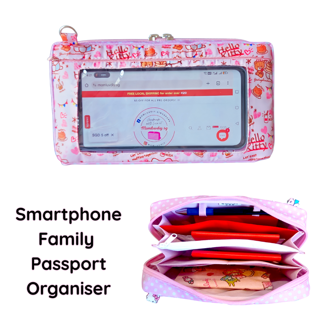 Smartphone Family Travel Pouch | Family Passport Organiser | Smartphone Organiser 3B14 (Pink HK)
