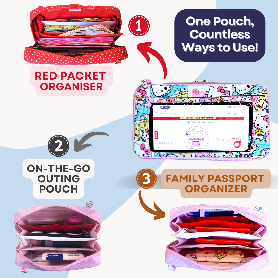 Smartphone Family Travel Pouch | Spacious Organizer 100 Red Packets | Smartphone Organiser 3B08 (Pink HK)