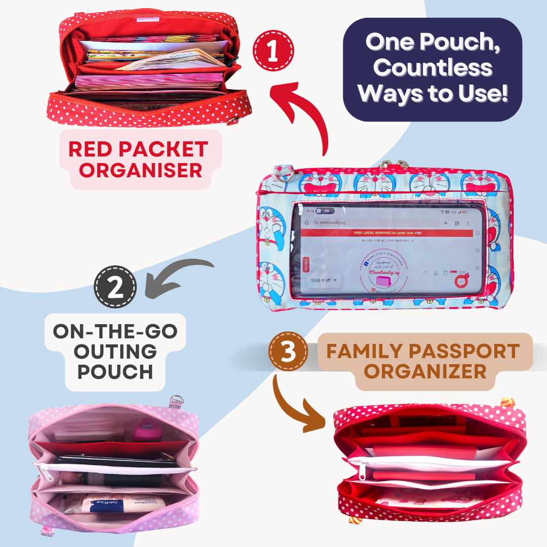 Smartphone Family Travel Pouch | Family Passport Organiser | Smartphone Organiser 3B16 (Doremon)