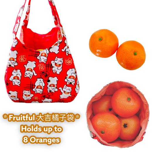Mandarin Orange Carrier | Orange Bag up to 8 Oranges | Chinese New Year Carrier | Orange Carrier Small Fortune Cat Design 31B45