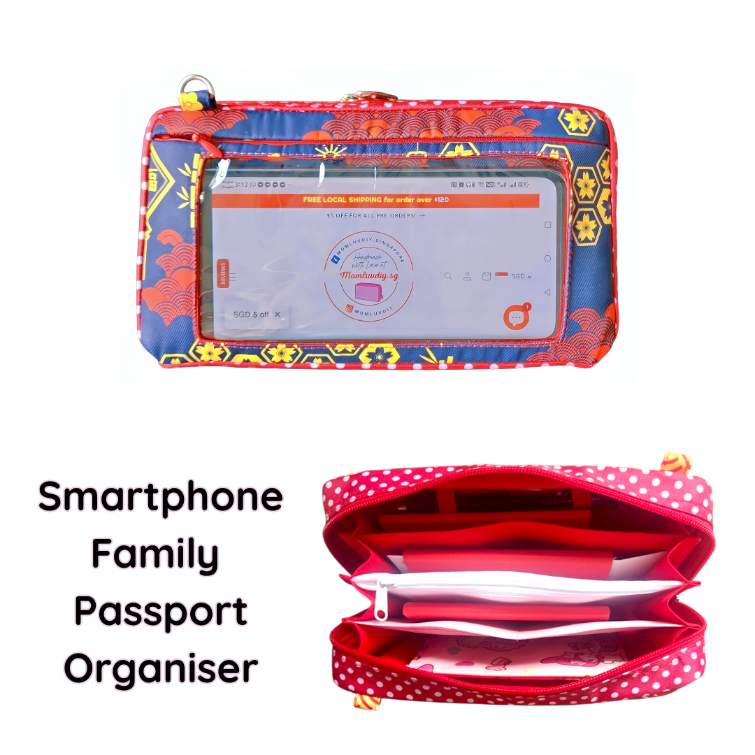 Smartphone Family Travel Pouch | Family Passport Organiser | Smartphone Organiser 3B19 (Black CNY Lantern)