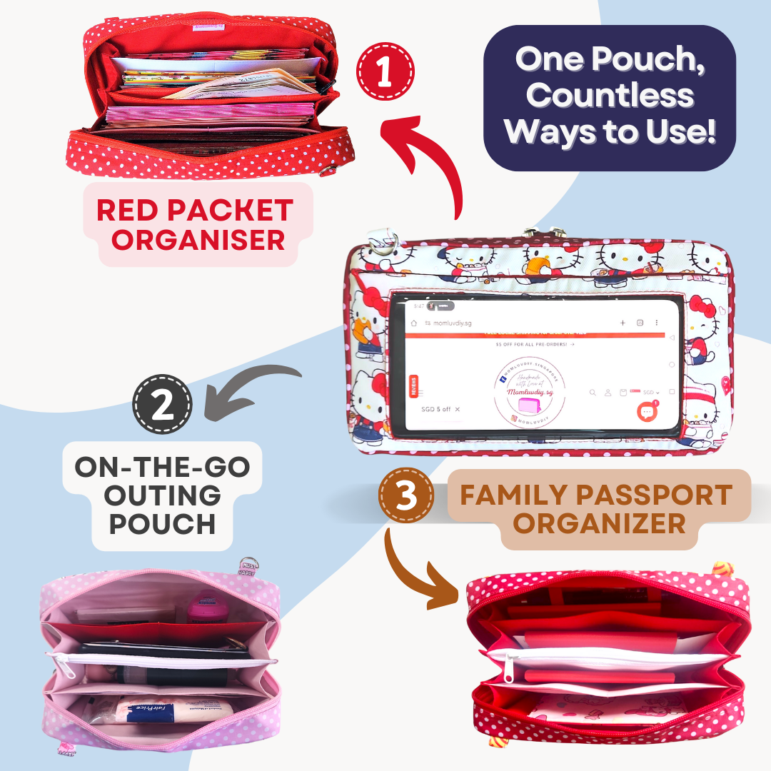 Smartphone Family Travel Pouch | Spacious Organizer 100 Red Packets | Smartphone Organiser 3B06 (Cream HK)