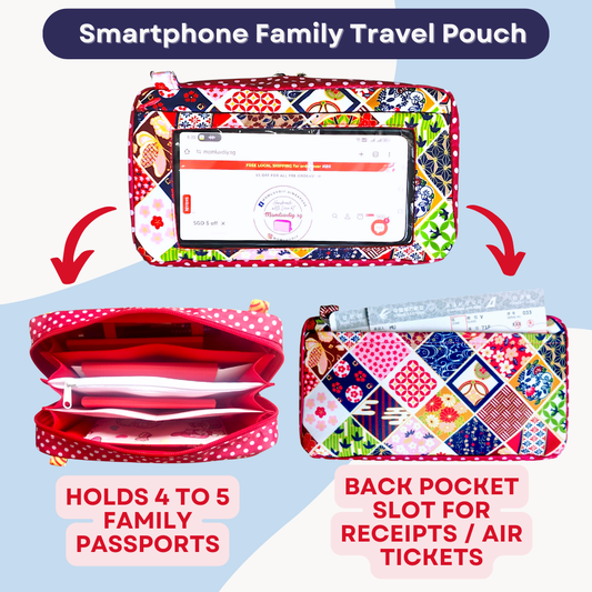 Smartphone Family Travel Pouch | Spacious Organizer 100 Red Packets | Smartphone Organiser 3B05 (Patchwork design)