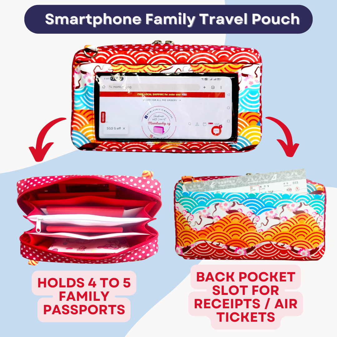 Smartphone Family Travel Pouch | Spacious Organizer 100 Red Packets | Smartphone Organiser 3B04 (Waves design)