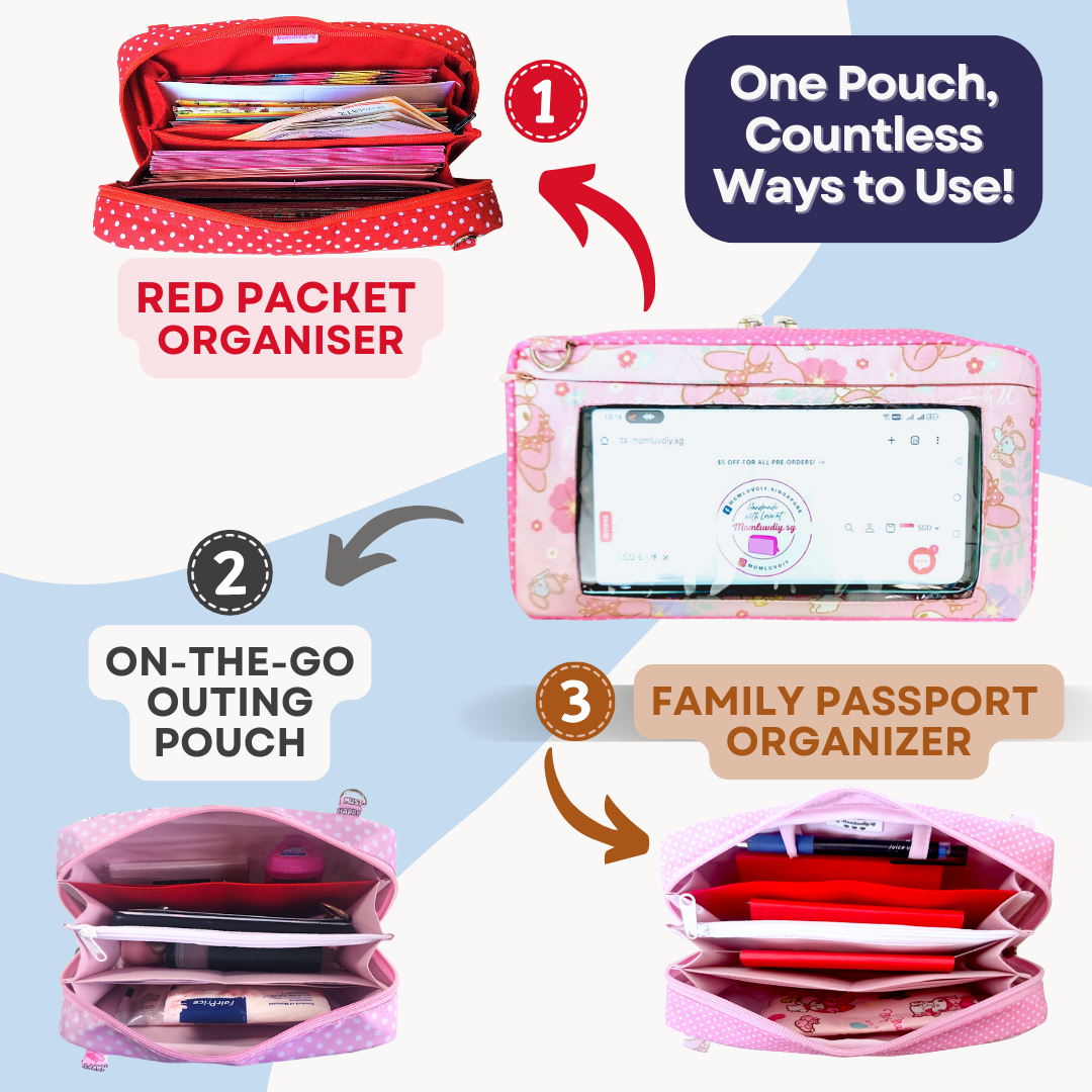 Smartphone Family Travel Pouch | Spacious Organizer 100 Red Packets | Smartphone Organiser 3B11 (Melody)
