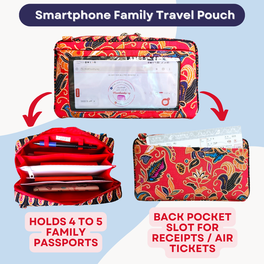 Smartphone Family Travel Pouch | Spacious Organizer 100 Red Packets | Smartphone Organiser 3B02 (Red SIA Batik)