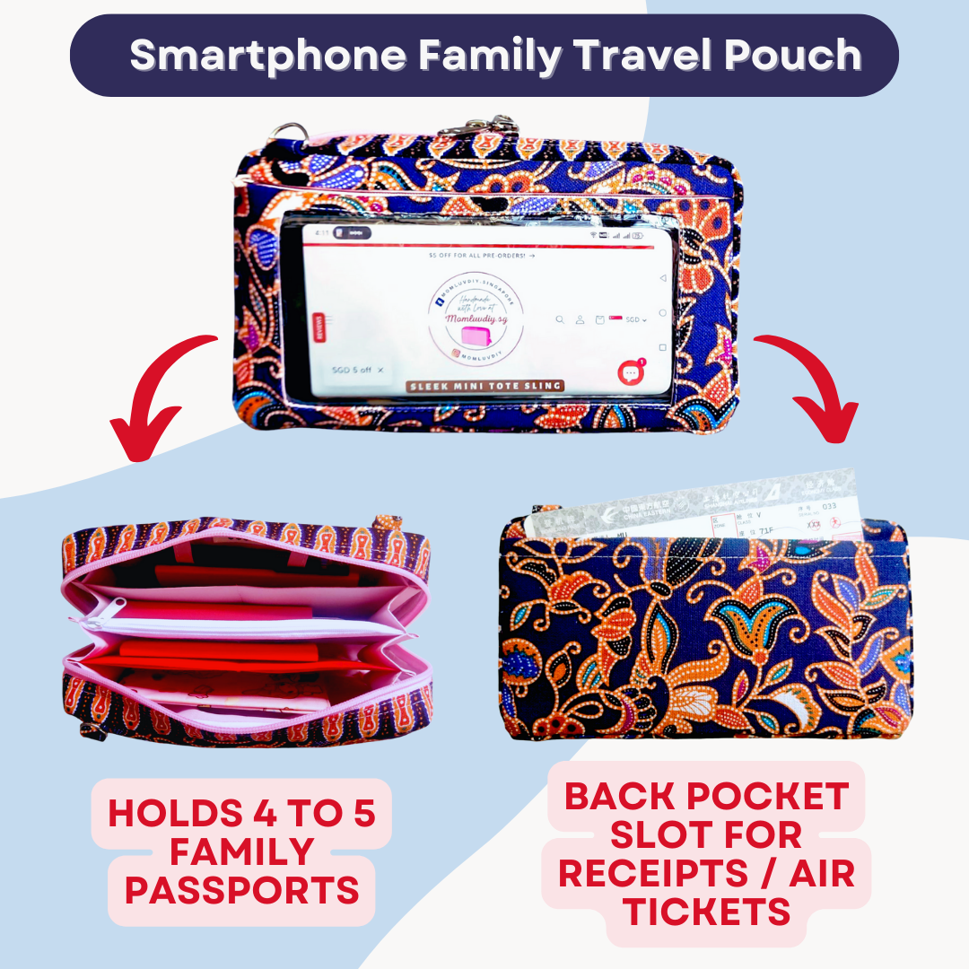 Smartphone Family Travel Pouch | Spacious Organizer 100 Red Packets | Smartphone Organiser 3B03 (Navy Blue SIA Batik)