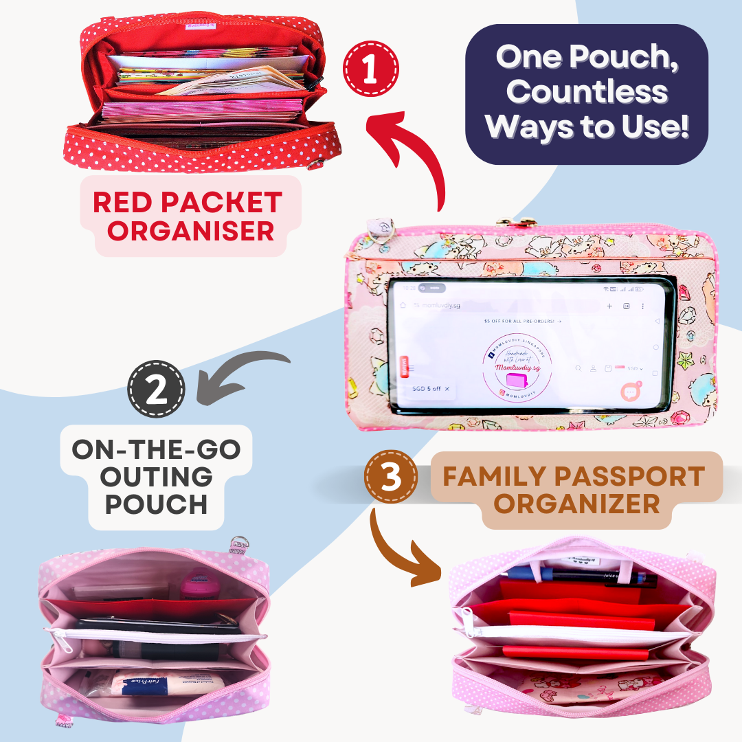 Smartphone Family Travel Pouch | Spacious Organizer 100 Red Packets | Smartphone Organiser 3B10 (LTS)