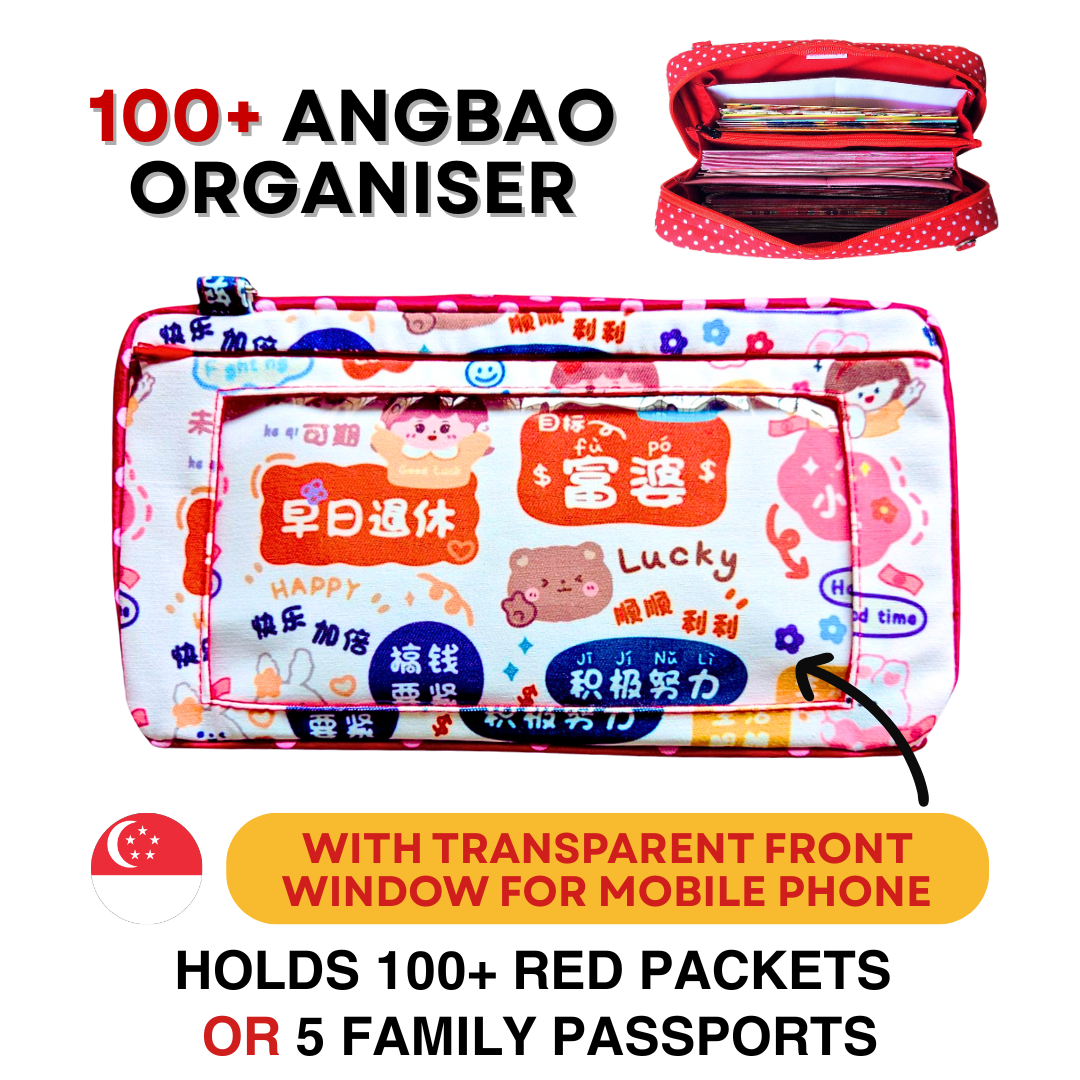 Red Packet Organiser Holds 100 Angbaos with Smartphone Window | CNY 100 Ang Bao Organiser Pouch