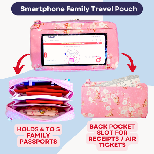 Smartphone Family Travel Pouch | Spacious Organizer 100 Red Packets | Smartphone Organiser 3B09 (Pink Butterfly)