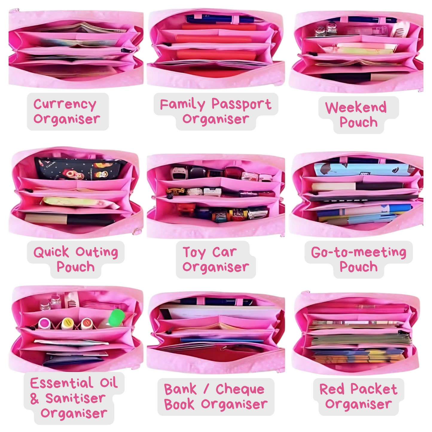 Handmade All-in-One Organizer | Travel Organizer | Stationery Organizer | Passport Organizer | Weekend Pouch | Red Packet Organizer | Super Organizer 1B11