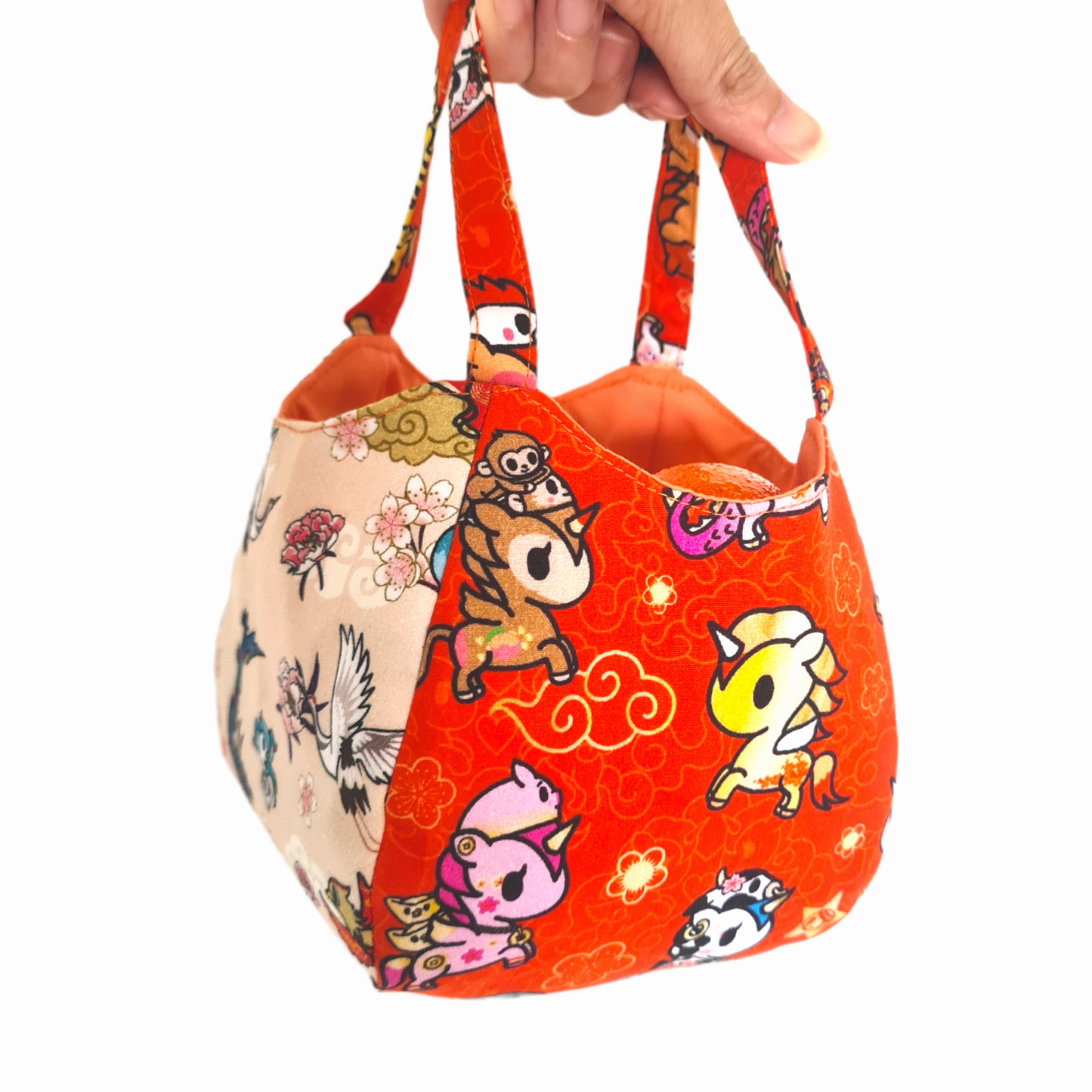 Mandarin Orange Carrier | Orange Bag up to 8 Oranges | Chinese New Year Carrier | Orange Carrier Unicorn Design 24B17