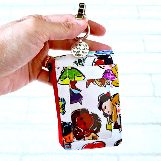 Teacher's Day Gift | Clear Card Holder Pouch with charm | Handy Card Pouch Design 9 Princess