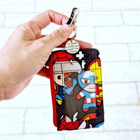 Teacher's Day Gift | Clear Card Holder Pouch with charm | Handy Card Pouch Design 10 Superhero