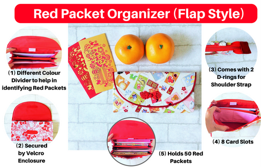 FLAP Ang Bao Organizer | Pouch for Red Packets | Flap Organiser 50 Red Packets | Flap CNY Design 33B79