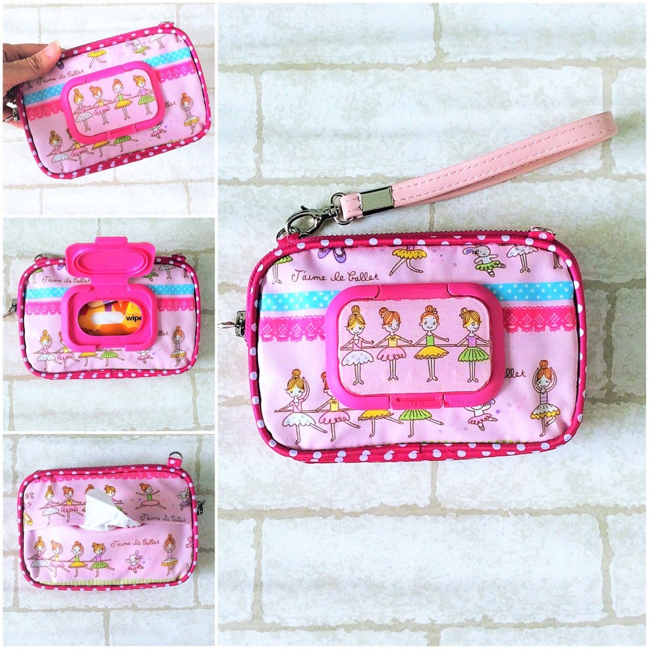 SLIM WET AND DRY Pocket Tissue Wallet Pouch | WET AND DRY Pocket Tissue Pouch | SLIM Pocket Wet and Dry Pink Ballerina Design 8B02