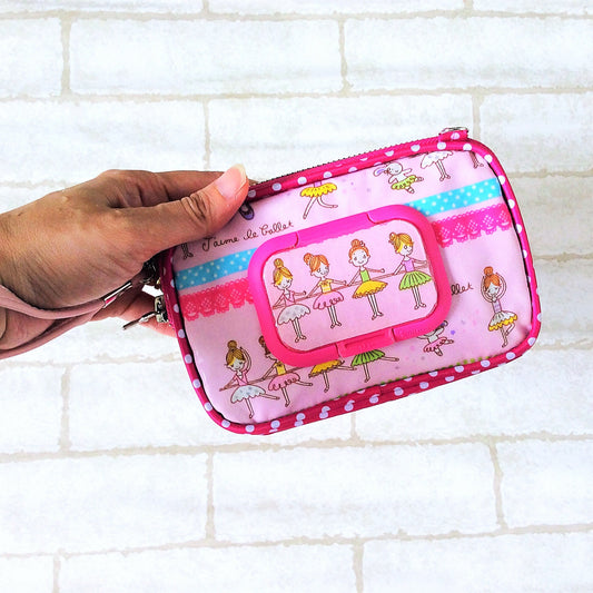 SLIM WET AND DRY Pocket Tissue Wallet Pouch | WET AND DRY Pocket Tissue Pouch | SLIM Pocket Wet and Dry Pink Ballerina Design 8B02