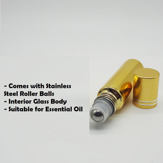 Set of 6 x 10ML Metallic Colored Bottles with Stainless Steel Rollers Balls | 10ml Stainless Steel Roller Set | Thick Glass Roller bottles with Stainless Steel roller balls