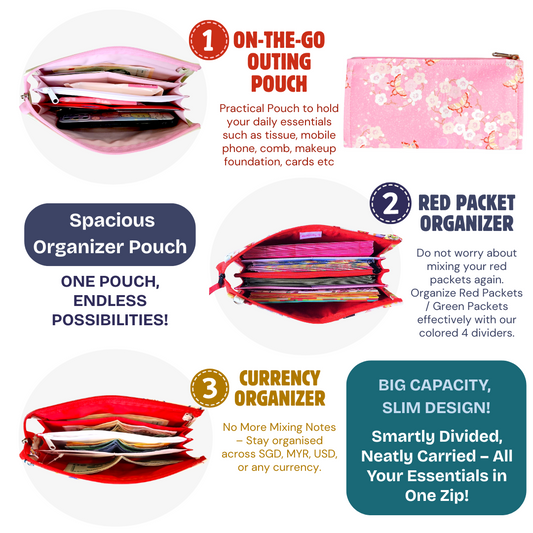 Slim Red Packet Organiser Holds 70 Angbaos | Handmade CNY Ang Bao Holder and Organizer