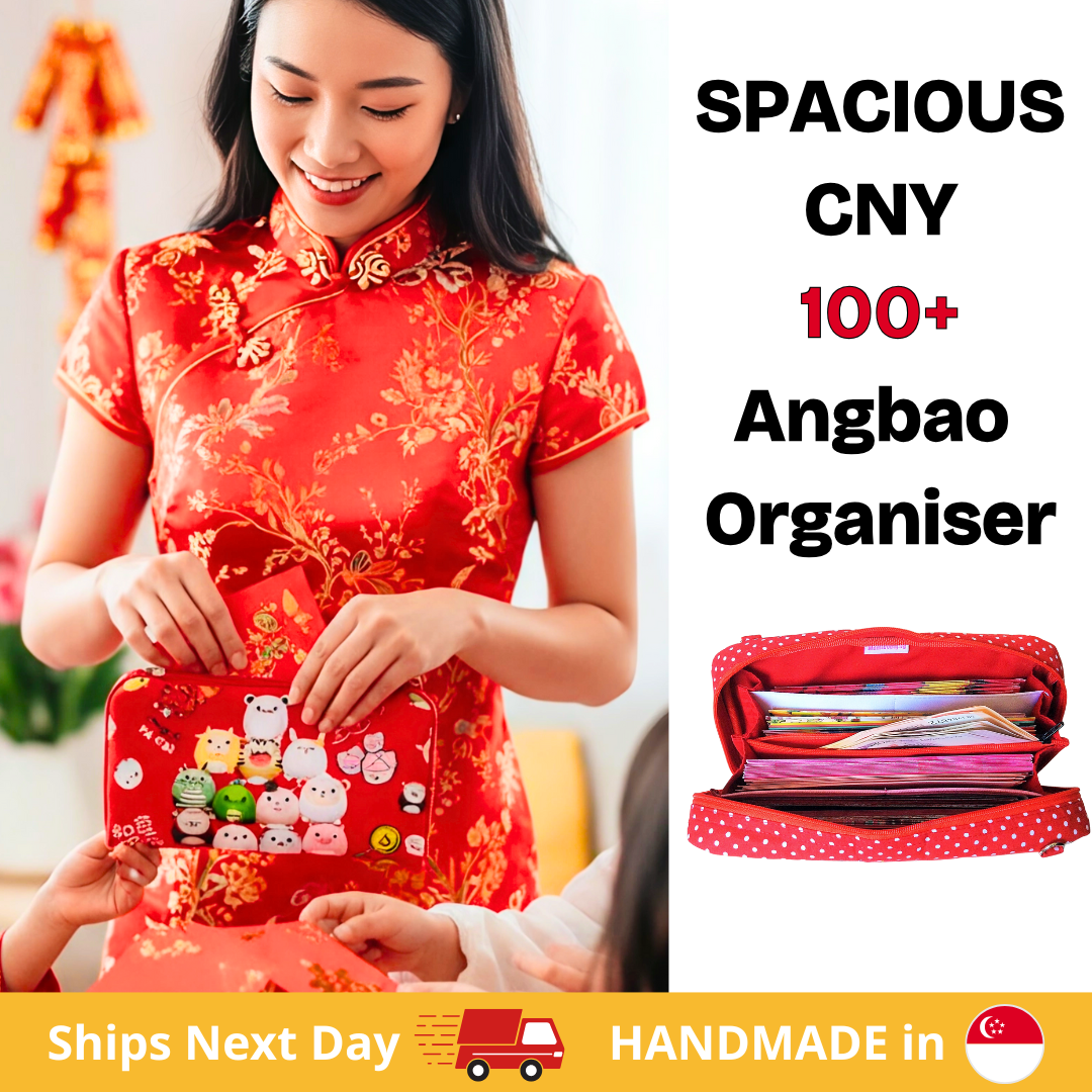 Spacious Red Packet Organizer Holds 100 Angbao & Family Passport Travel Pouch | Handmade CNY Pouch