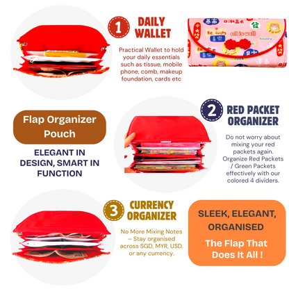 Flap Red Packet Organizer Holds 50 Ang Baos | Ang Bao Organiser | CNY Organiser for 50 Red Packets