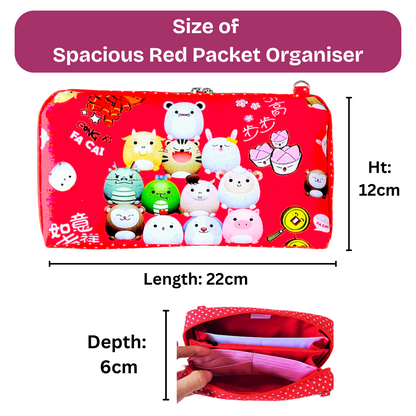 Spacious Red Packet Organizer Holds 100 Angbao & Family Passport Travel Pouch | Handmade CNY Pouch