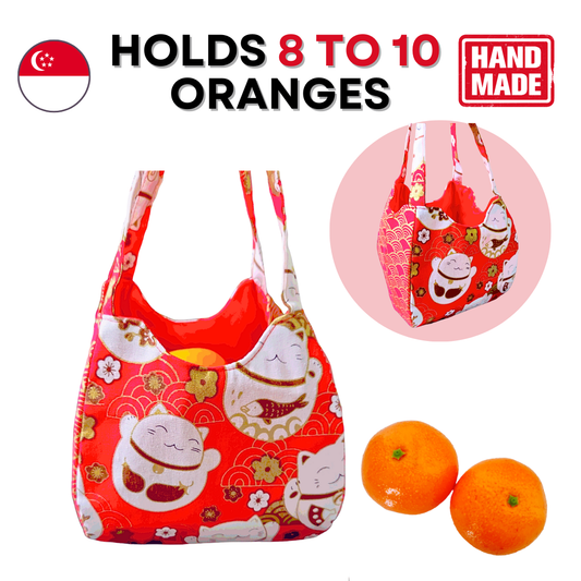 CNY Mandarin Orange Carrier | Reusable Festive Orange Bag | Holds 4 / 8 Oranges | Orange Bag