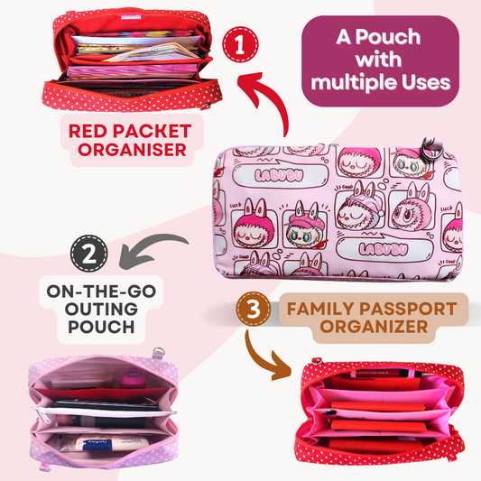 Handmade All-in-One Organizer | Travel Organizer | Stationery Organizer | Passport Organizer | Weekend Pouch | Red Packet Organizer | WATERPROOF Super Organizer 1B05