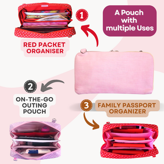 Handmade All-in-One Organizer | Travel Organizer | Stationery Organizer | Passport Organizer | Weekend Pouch | Red Packet Organizer | Super Organizer 1B09