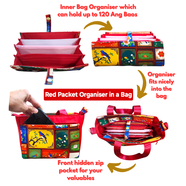 2 in 1 Red Packet Bag cum Organiser | Holds 120 Red Packets | 2 in 1 Red Packet Bag CNY Design B002