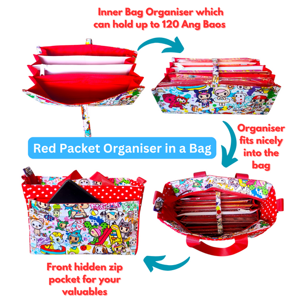 2 in 1 Red Packet Bag cum Organiser | Holds 120 Red Packets | 2 in 1 Red Packet Bag TKDK Design B004