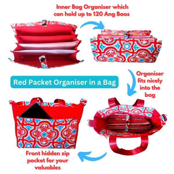 2 in 1 Red Packet Bag cum Organiser | Holds 120 Red Packets | 2 in 1 Red Packet Bag CNY Design B003