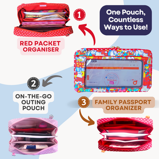 Smartphone Family Travel Pouch | Family Passport Organiser | Smartphone Organiser 3B13 (Red HK)