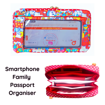 Smartphone Family Travel Pouch | Family Passport Organiser | Smartphone Organiser 3B13 (Red HK)
