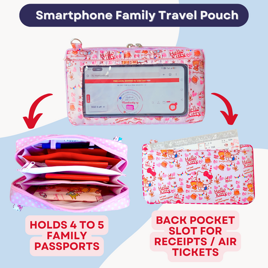 Smartphone Family Travel Pouch | Family Passport Organiser | Smartphone Organiser 3B14 (Pink HK)