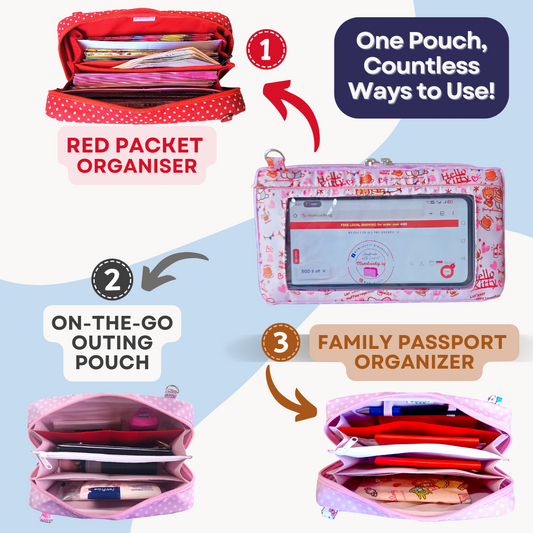 Smartphone Family Travel Pouch | Family Passport Organiser | Smartphone Organiser 3B14 (Pink HK)