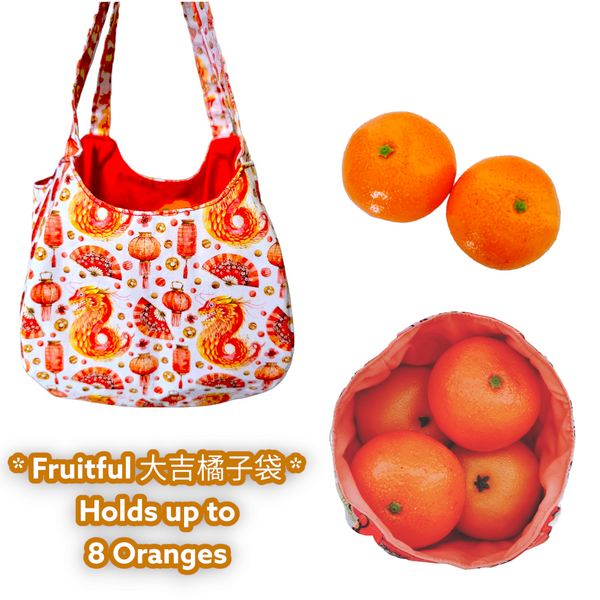 Mandarin Orange Carrier | Orange Bag up to 8 Oranges | Chinese New Year Carrier | Orange Carrier CNY Dragon Design 31B43